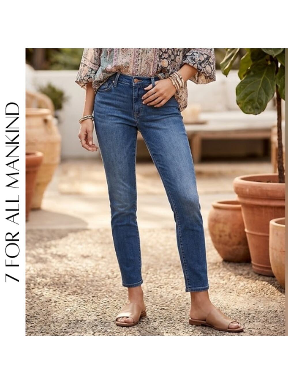 7 FOR ALL MANKIND Roxanne Ankle Jeans 26 Mid Rise Slim Straight Indigo Wash